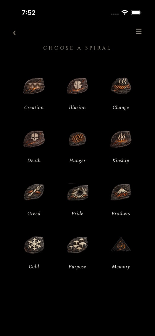 The twelve spirals in the Spirals of Kemush app